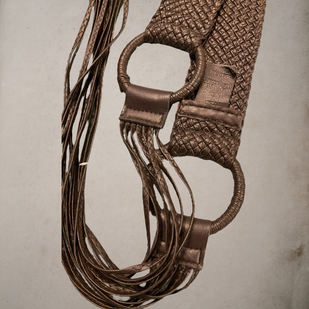 NWT | Women’s Braided Belt Faux Leather Fringe Ends | Sz L/XL | Dark Brown